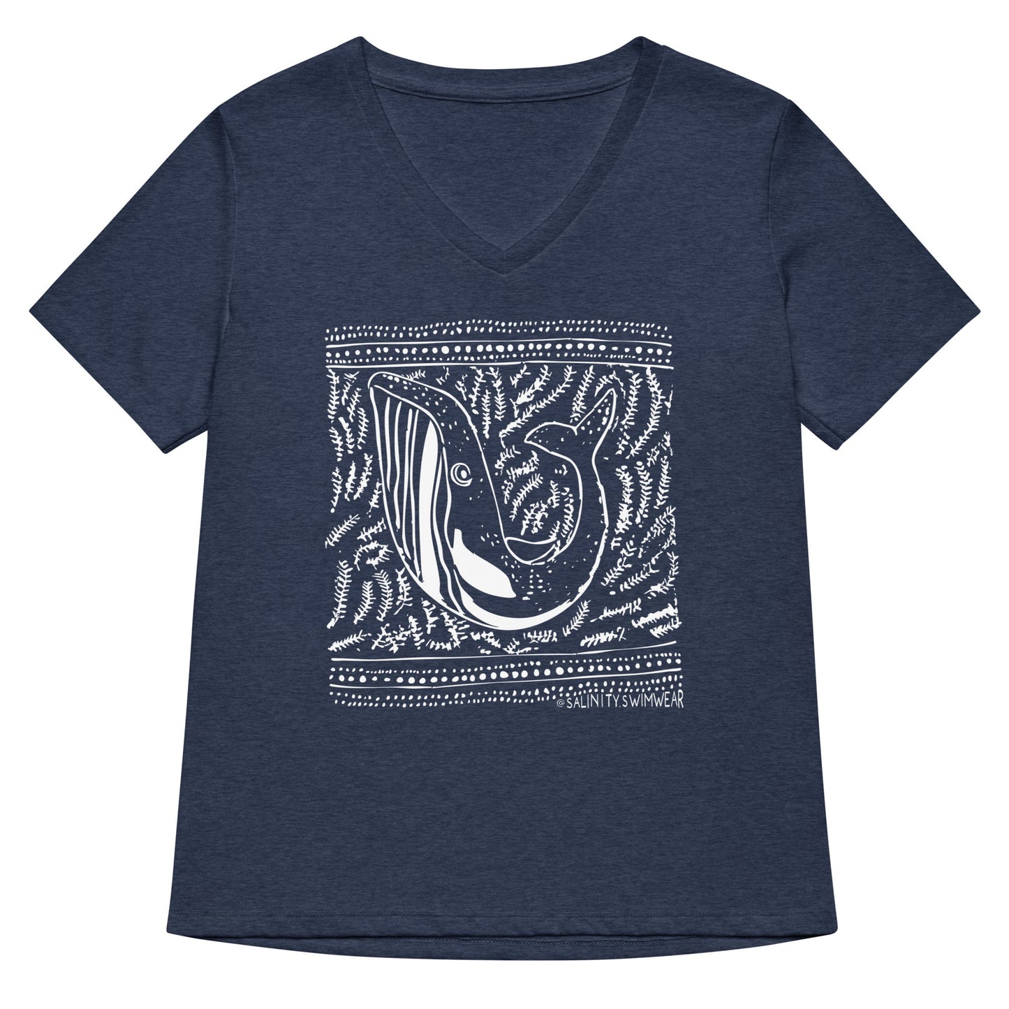Salinity Swimwear Block Print Whale Women’s V - neck T-Shirt T-Shirt