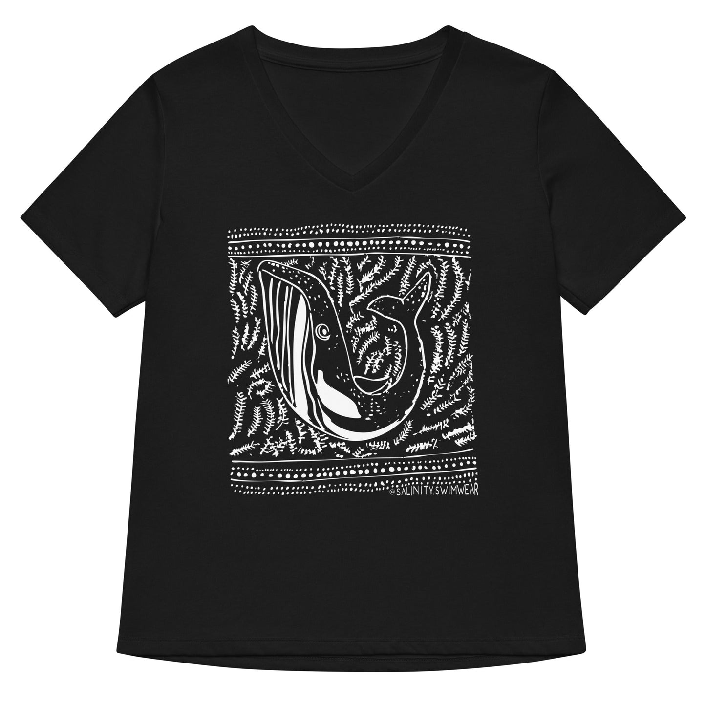 Salinity Swimwear Block Print Whale Women’s V - neck T-Shirt T-Shirt