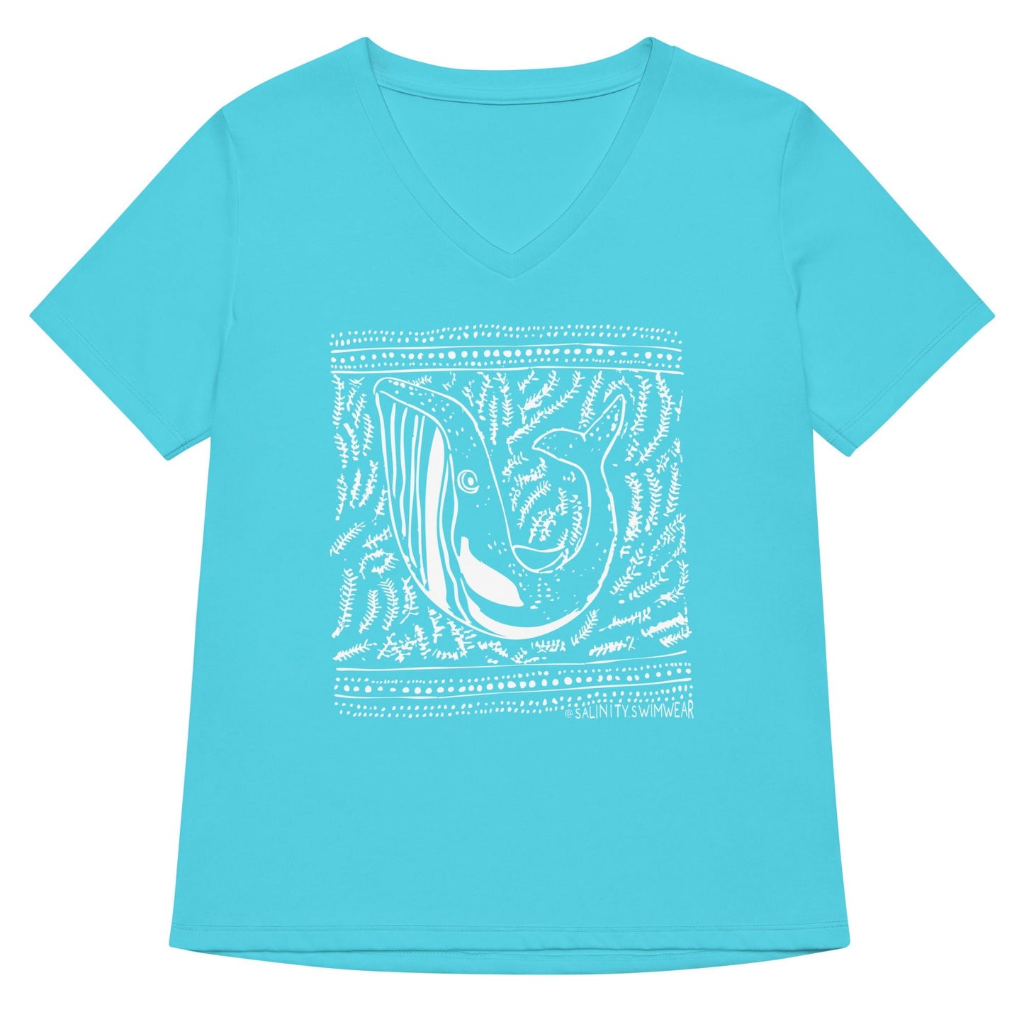 Salinity Swimwear Block Print Whale Women’s V - neck T-Shirt T-Shirt