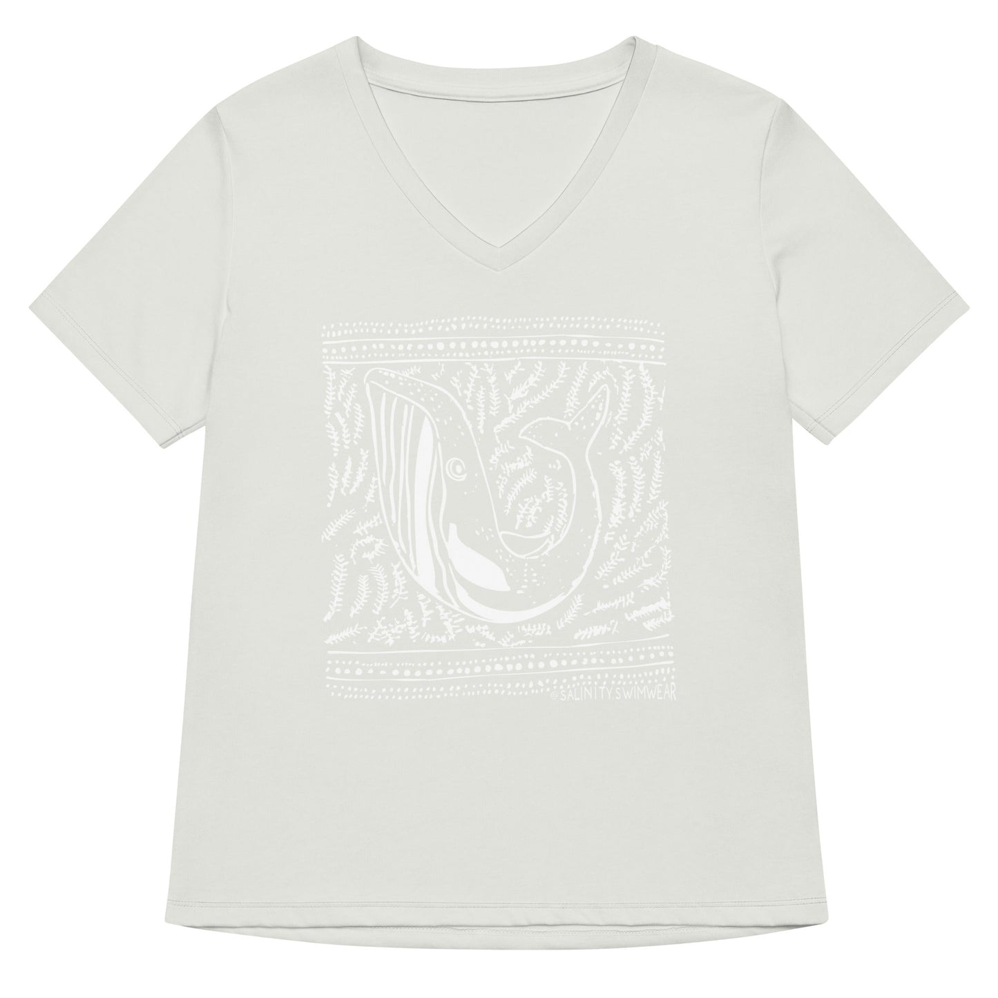Salinity Swimwear Block Print Whale Women’s V - neck T-Shirt T-Shirt