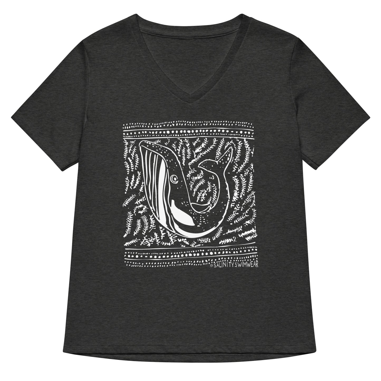 Salinity Swimwear Block Print Whale Women’s V - neck T-Shirt T-Shirt
