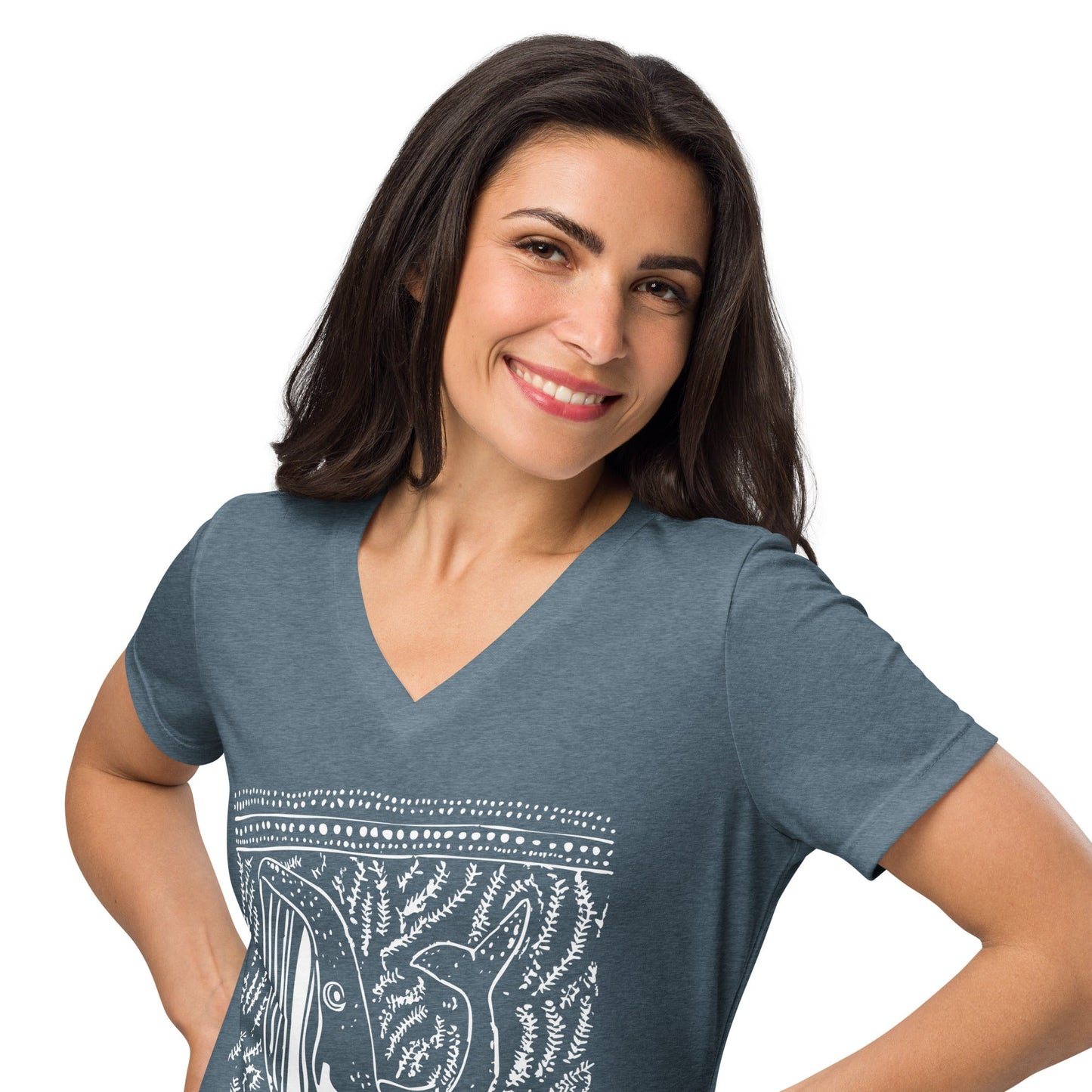 Salinity Swimwear Block Print Whale Women’s V - neck T-Shirt T-Shirt