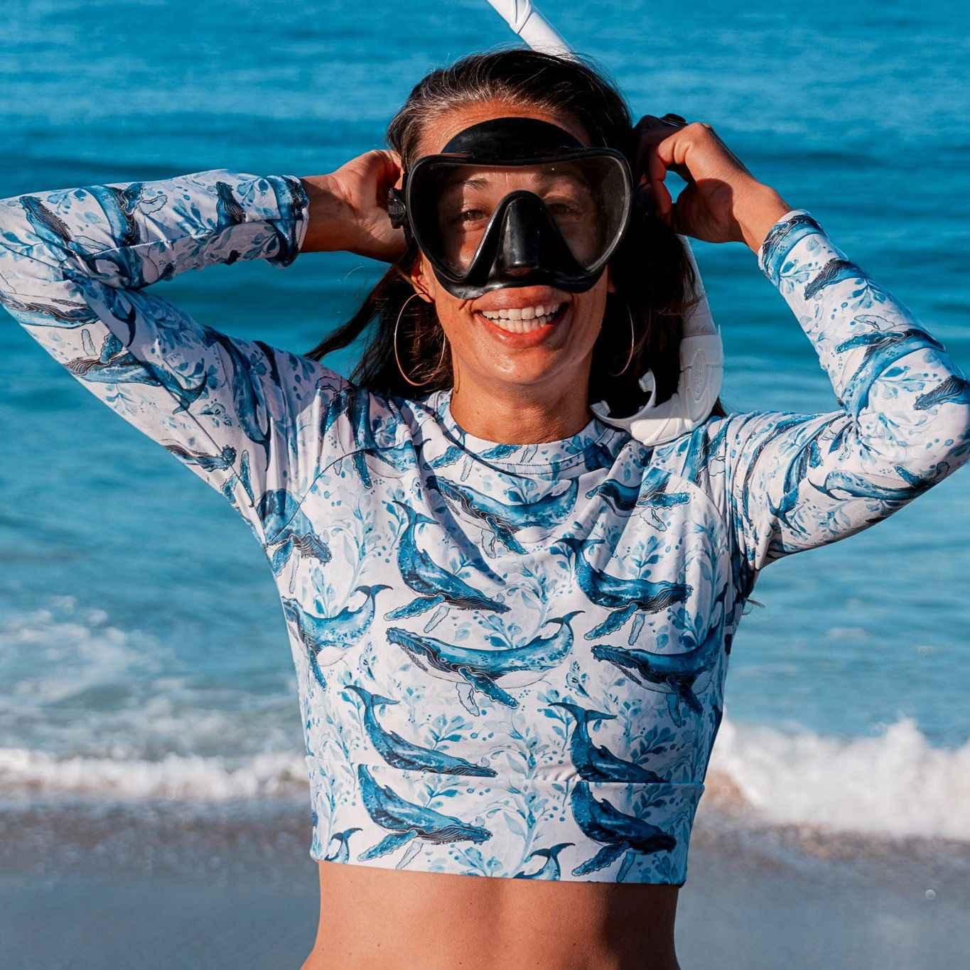 Humpback Whale Song Eco Cropped Rash Guard - Salinity Swimwear