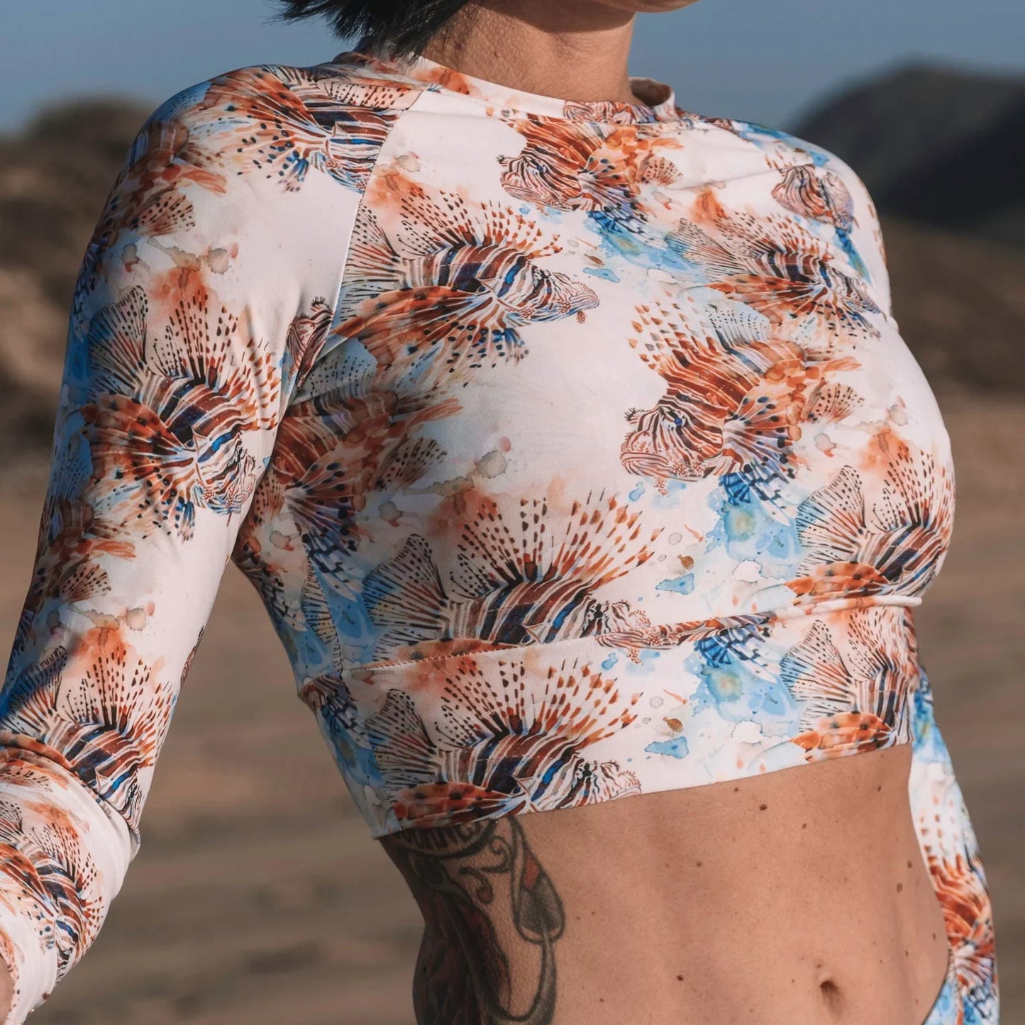 Invasive Lionfish Eco Cropped Rash Guard - Salinity Swimwear