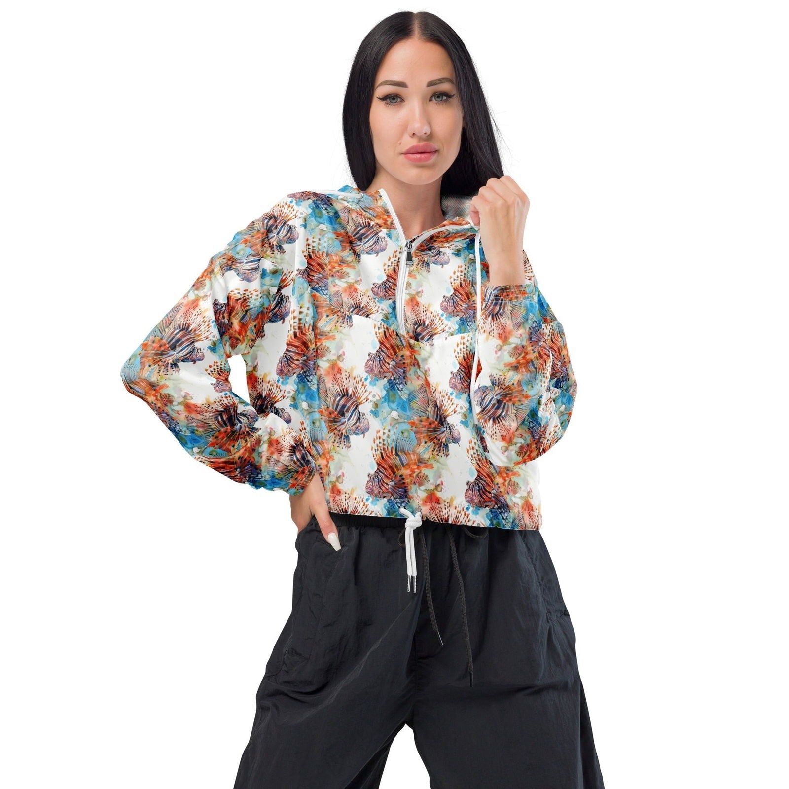 Invasive Lionfish Women’s cropped Windbreaker - Salinity Swimwear