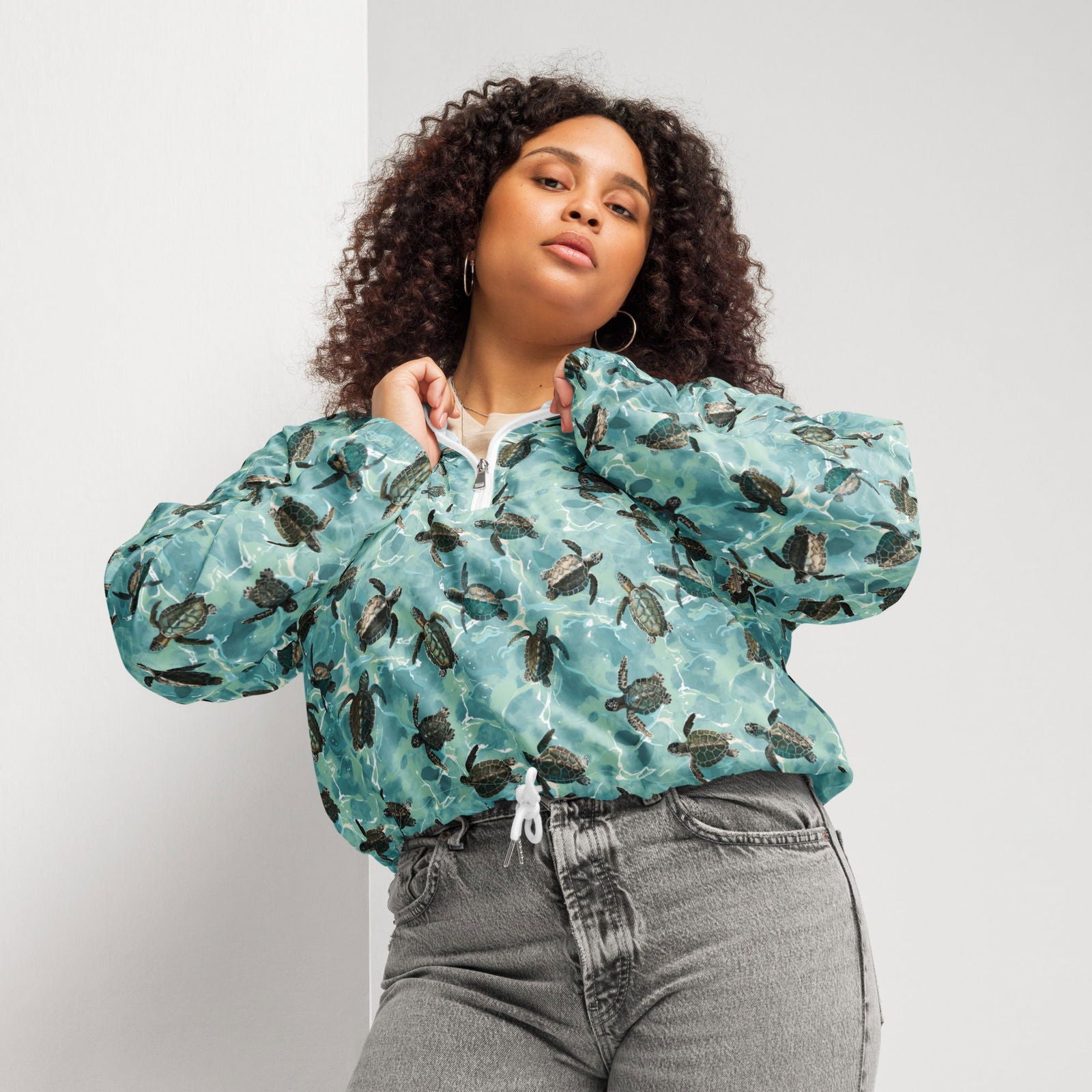 Oceanic Sea Turtle Women’s Cropped Windbreaker - Salinity Swimwear