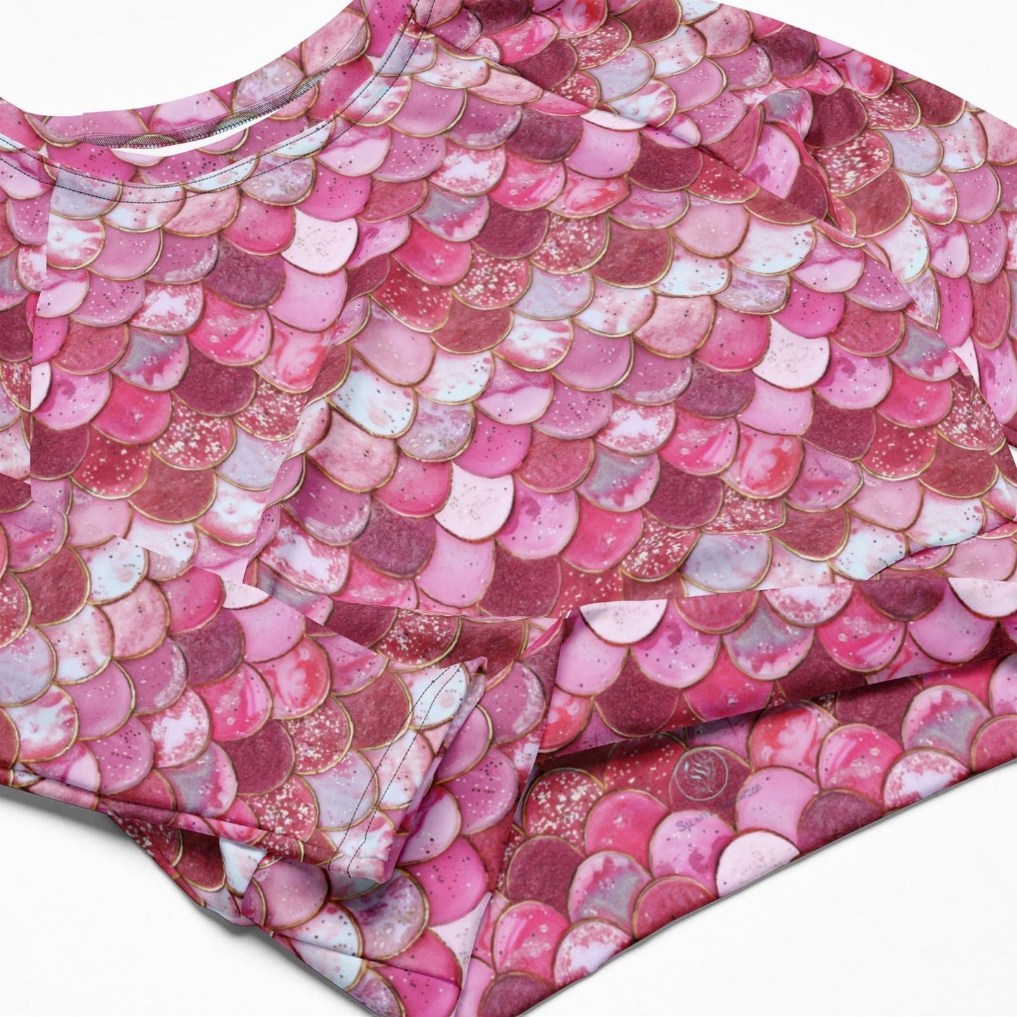 Pink Pearl Mermaid Long Sleeve Eco Cropped Rash Guard - Salinity Swimwear