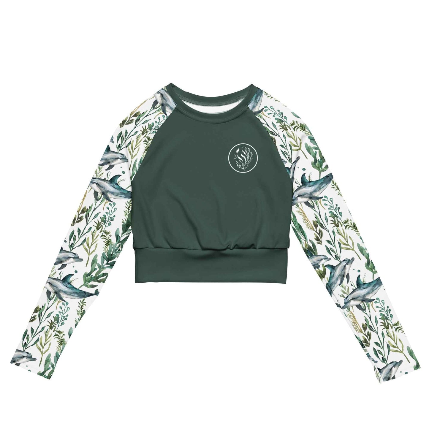Salinity Swimwear Seascape Dolphin Long Sleeve Eco Cropped Rash Guard Solid Cropped Rash Guard