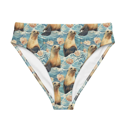 Seaside Sea Lion Eco High-Waisted Bikini Bottom - Salinity Swimwear