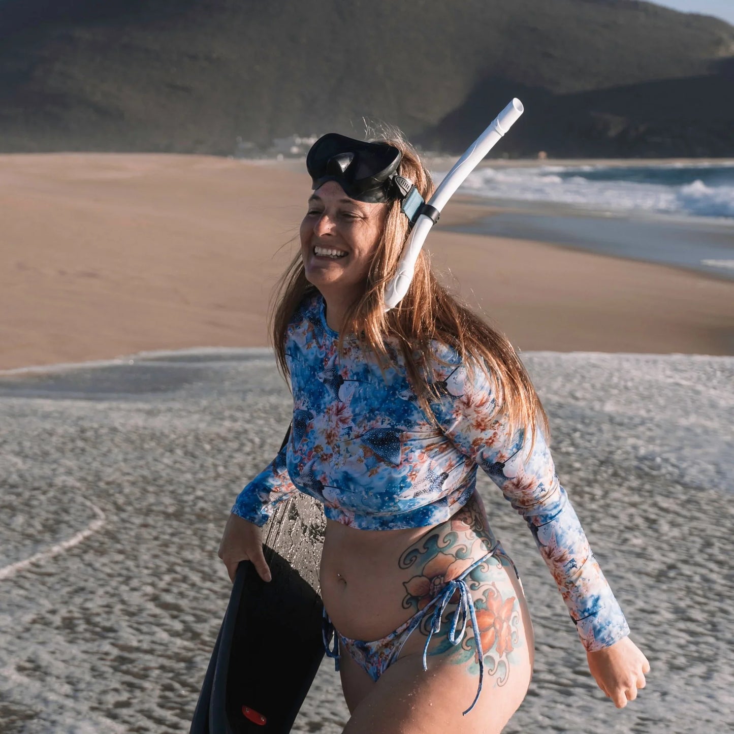 Spotted Eagle Ray Long Sleeve Eco Cropped Rash Guard - Salinity Swimwear