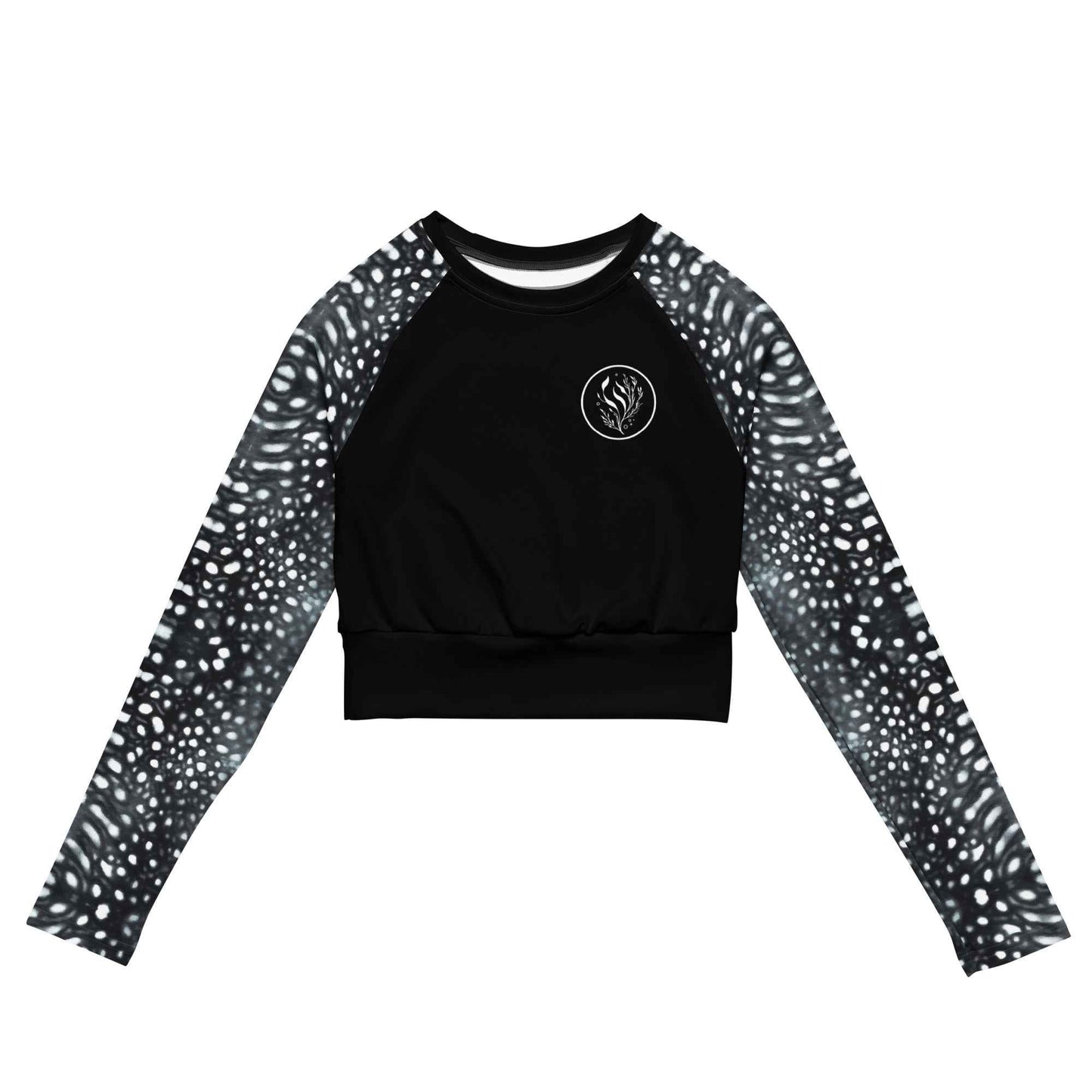 Salinity Swimwear Whale Shark Mosaic B&W Eco Cropped Rash Guard Solid Cropped Rash Guard