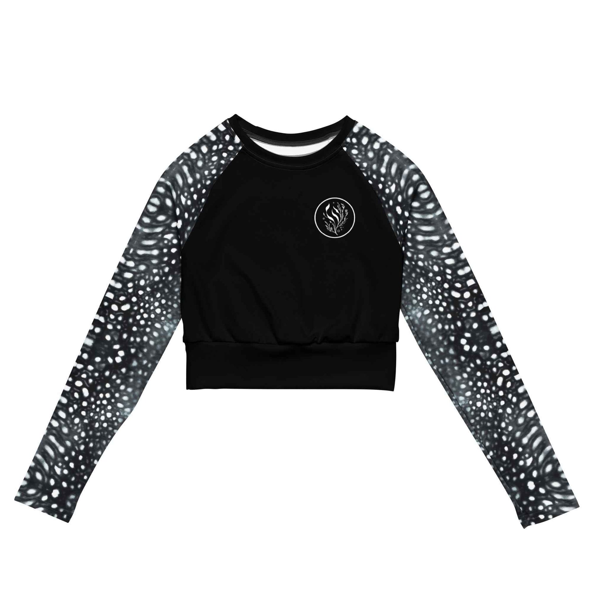 Salinity Swimwear Whale Shark Mosaic B&W Eco Cropped Rash Guard Solid Cropped Rash Guard