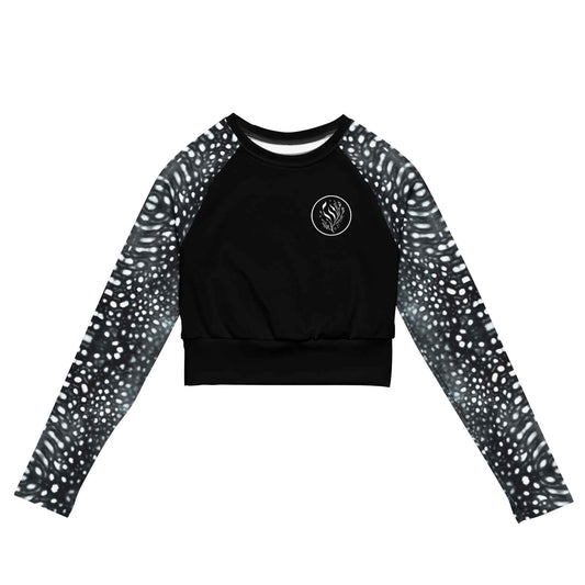 Salinity Swimwear Whale Shark Mosaic B&W Eco Cropped Rash Guard Solid Cropped Rash Guard