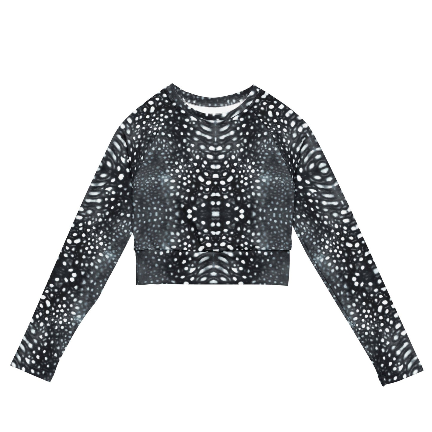 Salinity Swimwear Whale Shark Mosaic B&W Eco Cropped Rash Guard Cropped Rash Guard