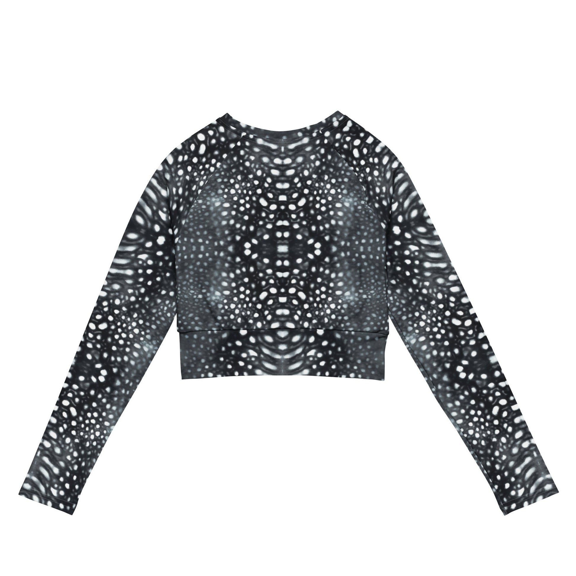 Salinity Swimwear Whale Shark Mosaic B&W Eco Cropped Rash Guard Cropped Rash Guard