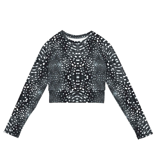 Salinity Swimwear Whale Shark Mosaic B&W Eco Cropped Rash Guard Cropped Rash Guard