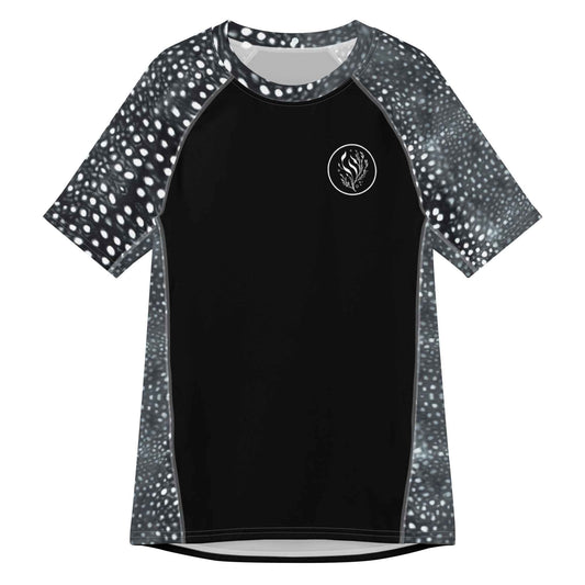 Salinity Swimwear Whale Shark Mosaic B&W Men’s Short Sleeve Swim Shirt Rash Guard