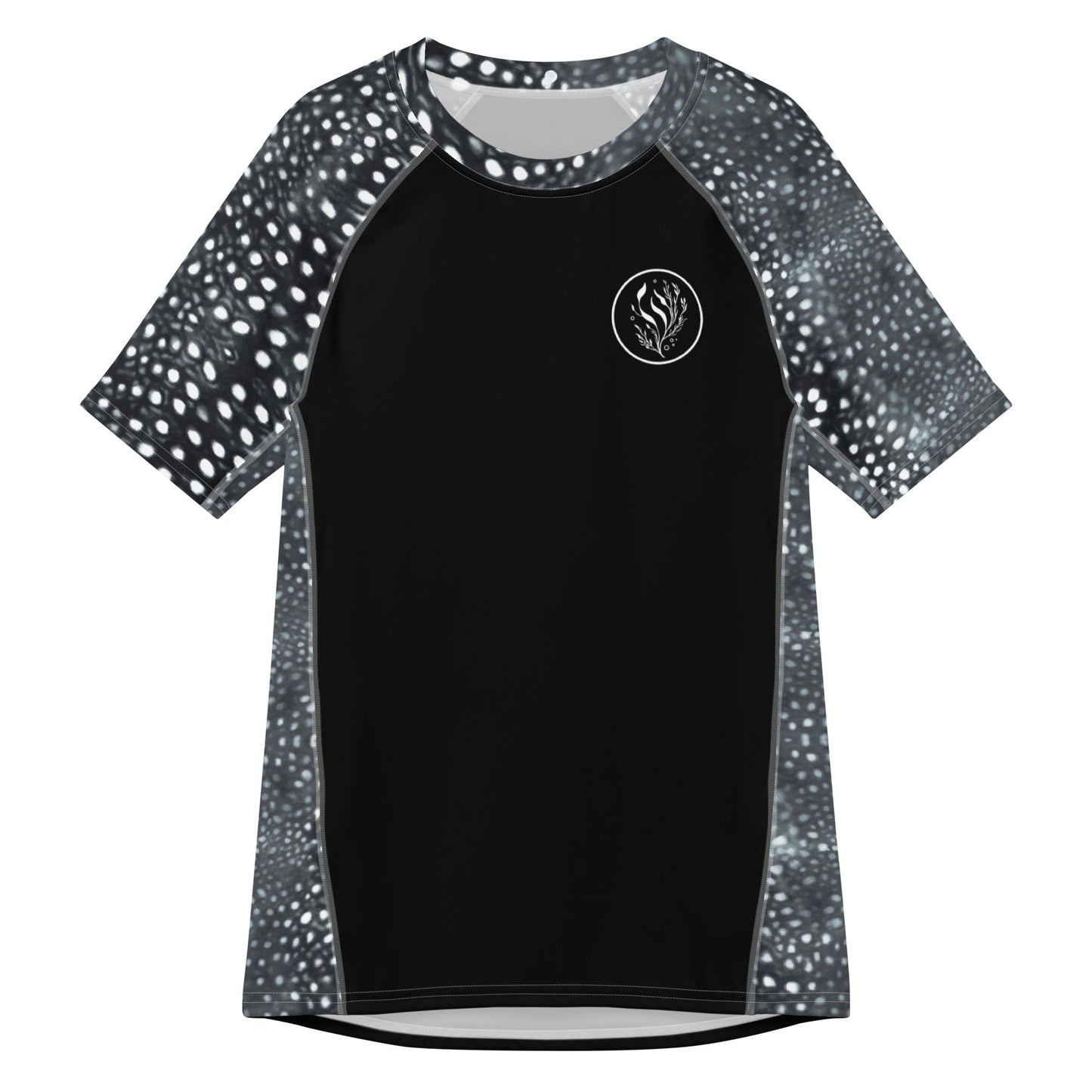 Salinity Swimwear Whale Shark Mosaic B&W Men’s Short Sleeve Swim Shirt Rash Guard