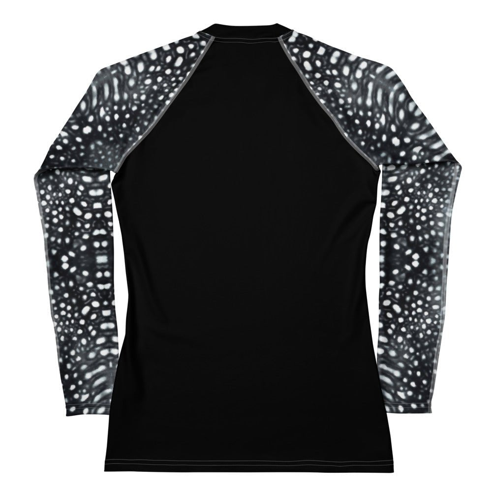 Salinity Swimwear Whale Shark Mosaic B&W Women's Rash Guard Solid Rash Guard