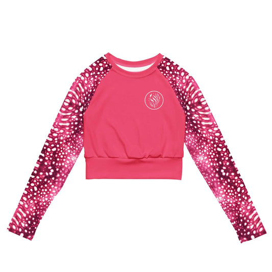 Salinity Swimwear Whale Shark Mosaic Pink Eco Cropped Rash Guard Solid Cropped Rash Guard
