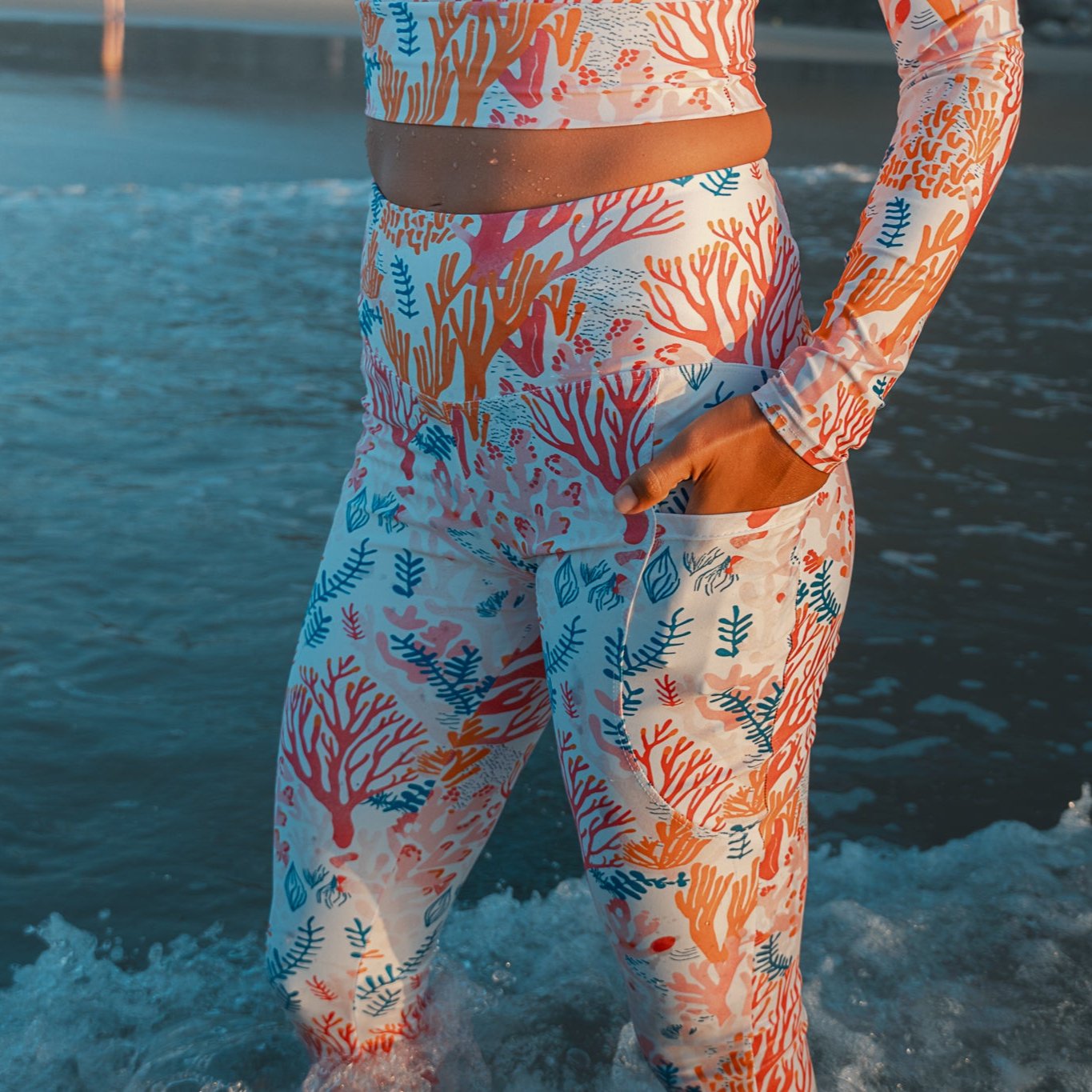 Coral Reef Eco Swim Leggings With Pockets - Salinity Swimwear