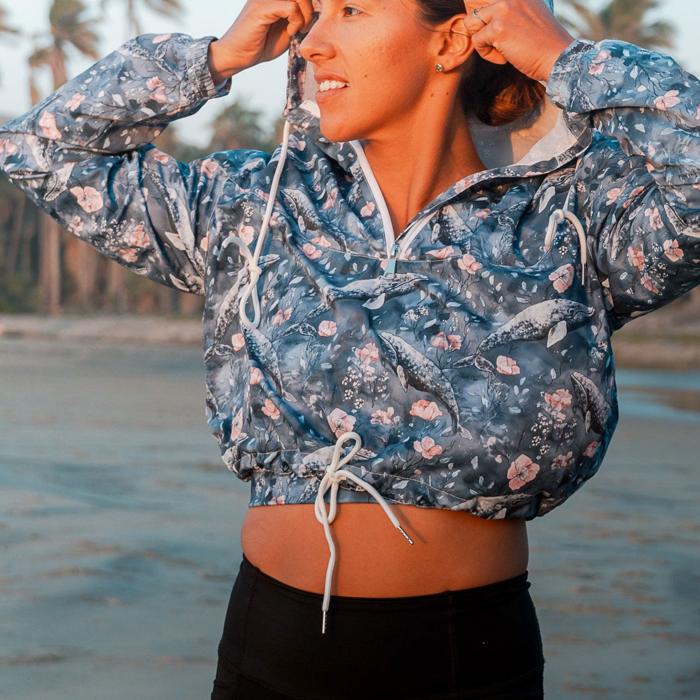 Dusky Gray Whale Women’s Cropped Windbreaker - Salinity Swimwear -    - #tag1#