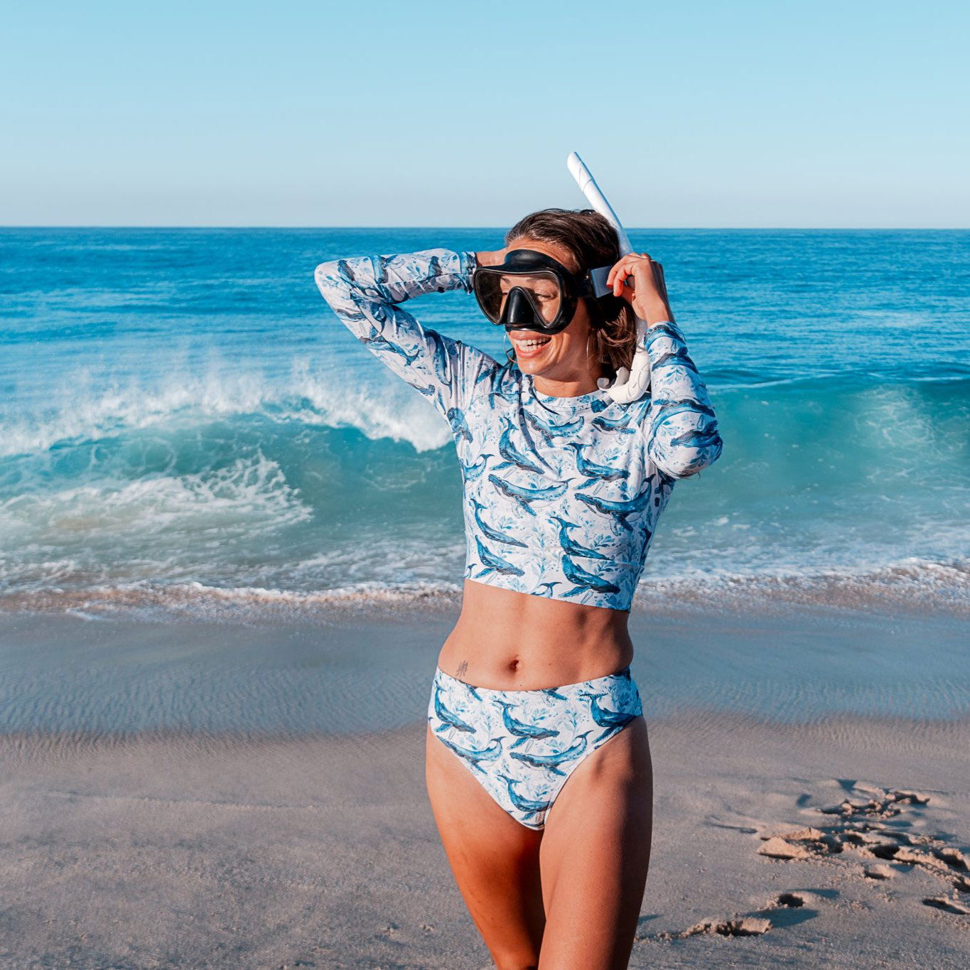 Humpback Whale Song Eco High-Waisted Bikini Bottom - Salinity Swimwear