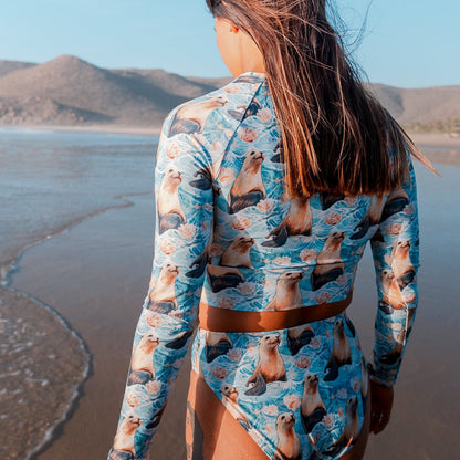 Seaside Sea Lion Eco Cropped Rashguard