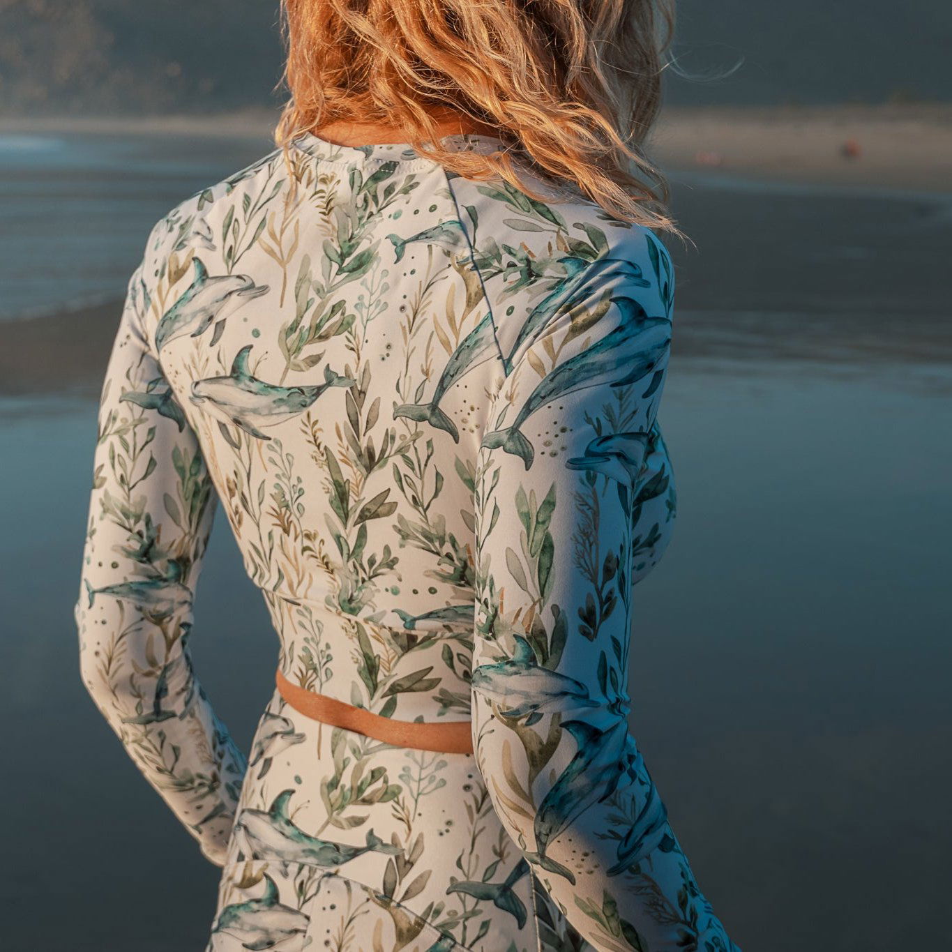 Seascape Dolphin Long Sleeve Eco Cropped Rash Guard - Salinity Swimwear