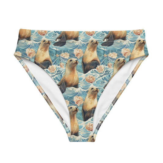 Seaside Sea Lion Eco High-Waisted Bikini Bottom - Salinity Swimwear