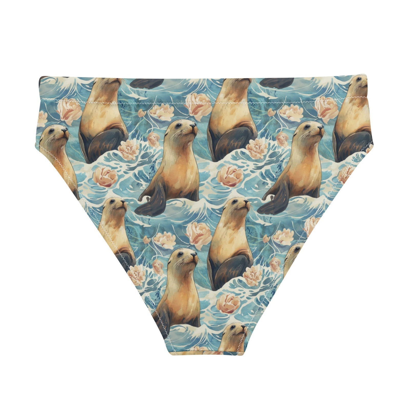 Seaside Sea Lion Eco High-Waisted Bikini Bottom - Salinity Swimwear