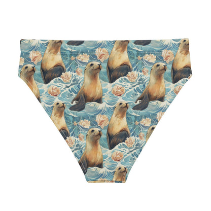 Seaside Sea Lion Eco High-Waisted Bikini Bottom - Salinity Swimwear