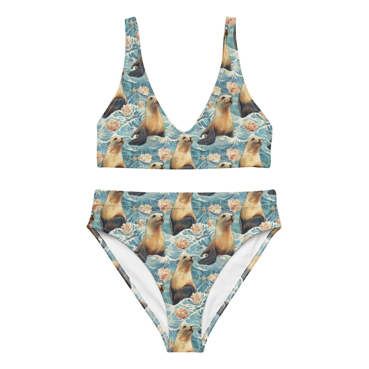 Seaside Sea Lion Eco High-Waisted Bikini Set - Salinity Swimwear