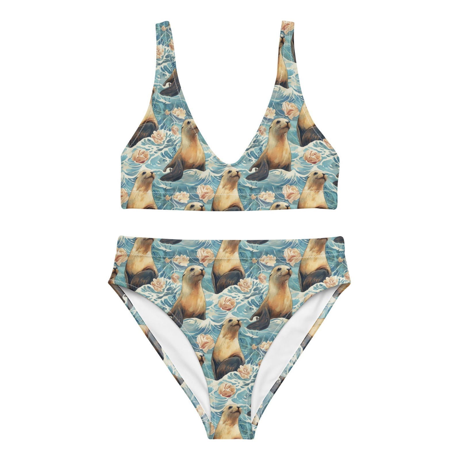 Seaside Sea Lion Eco High-Waisted Bikini Set - Salinity Swimwear