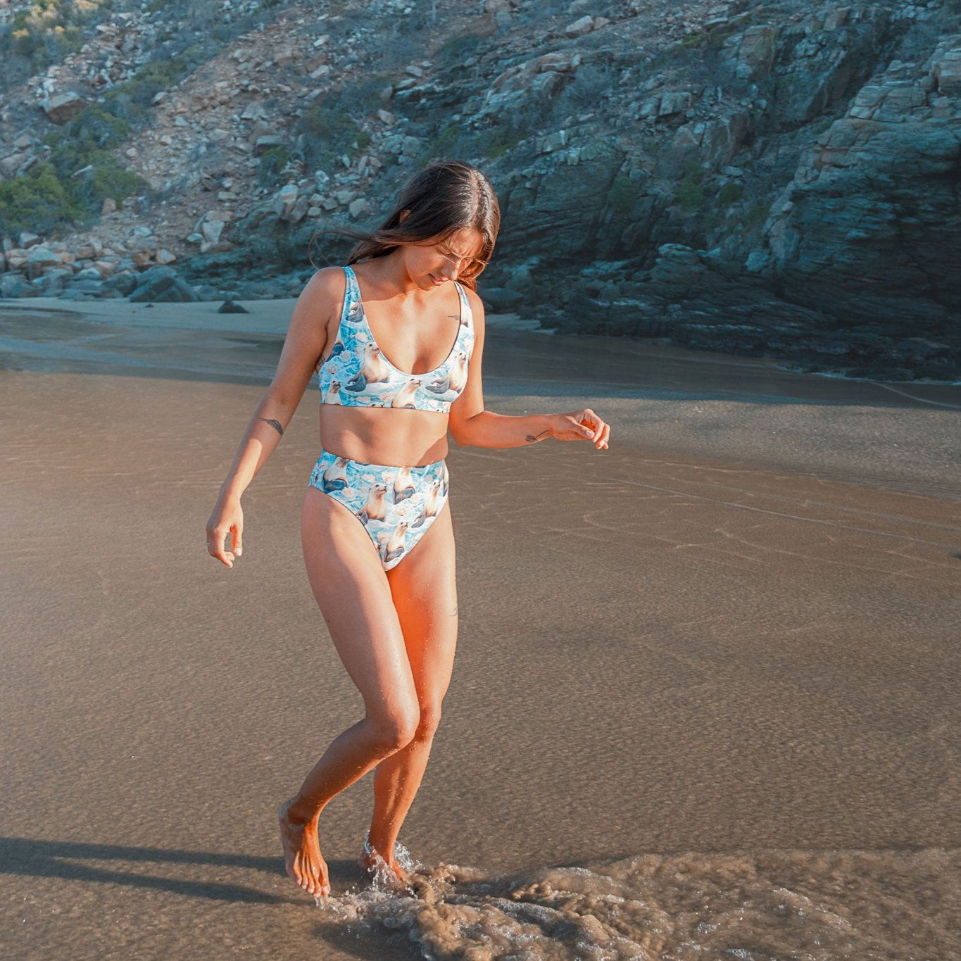 Seaside Sea Lion Eco High-Waisted Bikini Set - Salinity Swimwear
