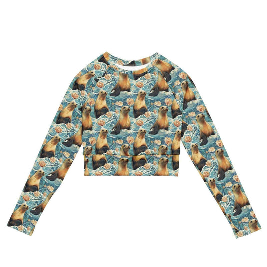 Seaside Sea Lion Long Sleeve Eco Cropped Rash Guard - Salinity Swimwear