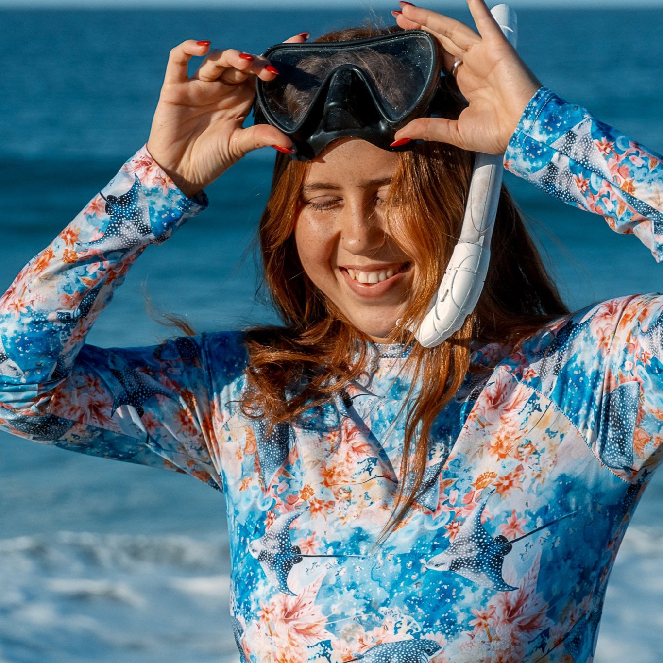 Spotted Eagle Ray Long Sleeve Eco Cropped Rash Guard - Salinity Swimwear