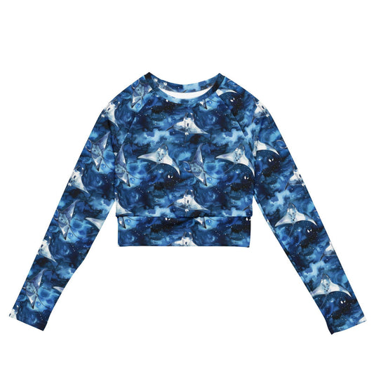 Starry Manta Ray Dance Long Sleeve Eco Cropped Rash Guard - Salinity Swimwear