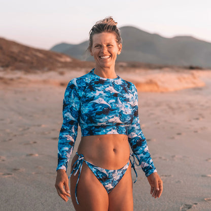 Starry Manta Ray Dance Long Sleeve Eco Cropped Rash Guard - Salinity Swimwear