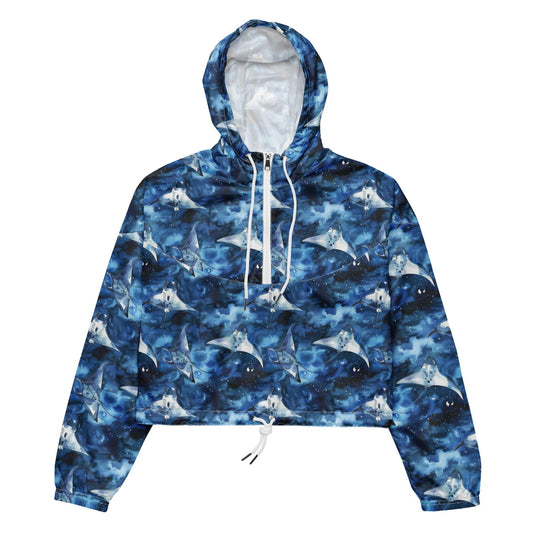 Starry Manta Ray Dance Women’s cropped Windbreaker - Salinity Swimwear - Windbreaker   - #tag1# - #tag2# - #tag3# - #tag4#
