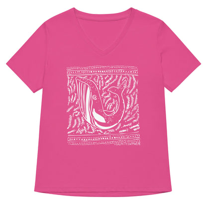 Salinity Swimwear Block Print Whale Women’s V - neck T-Shirt T-Shirt