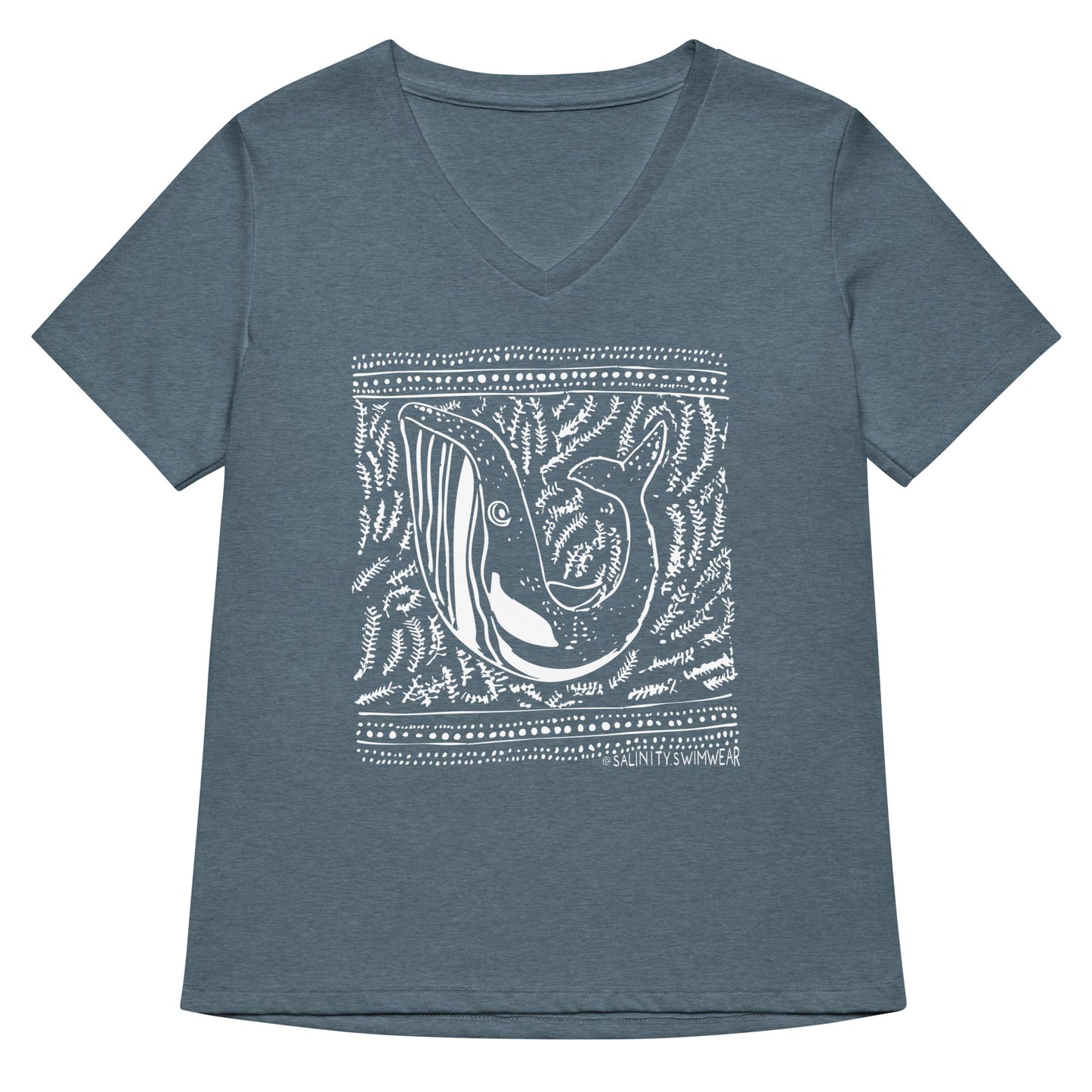 Salinity Swimwear Block Print Whale Women’s V - neck T-Shirt T-Shirt