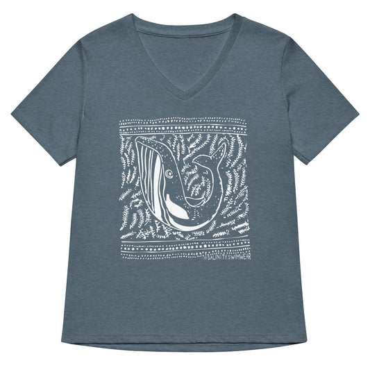 Salinity Swimwear Block Print Whale Women’s V - neck T-Shirt T-Shirt