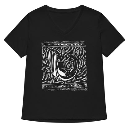 Salinity Swimwear Block Print Whale Women’s V - neck T-Shirt T-Shirt