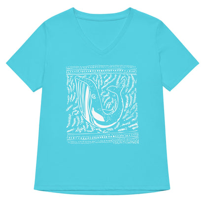 Salinity Swimwear Block Print Whale Women’s V - neck T-Shirt T-Shirt