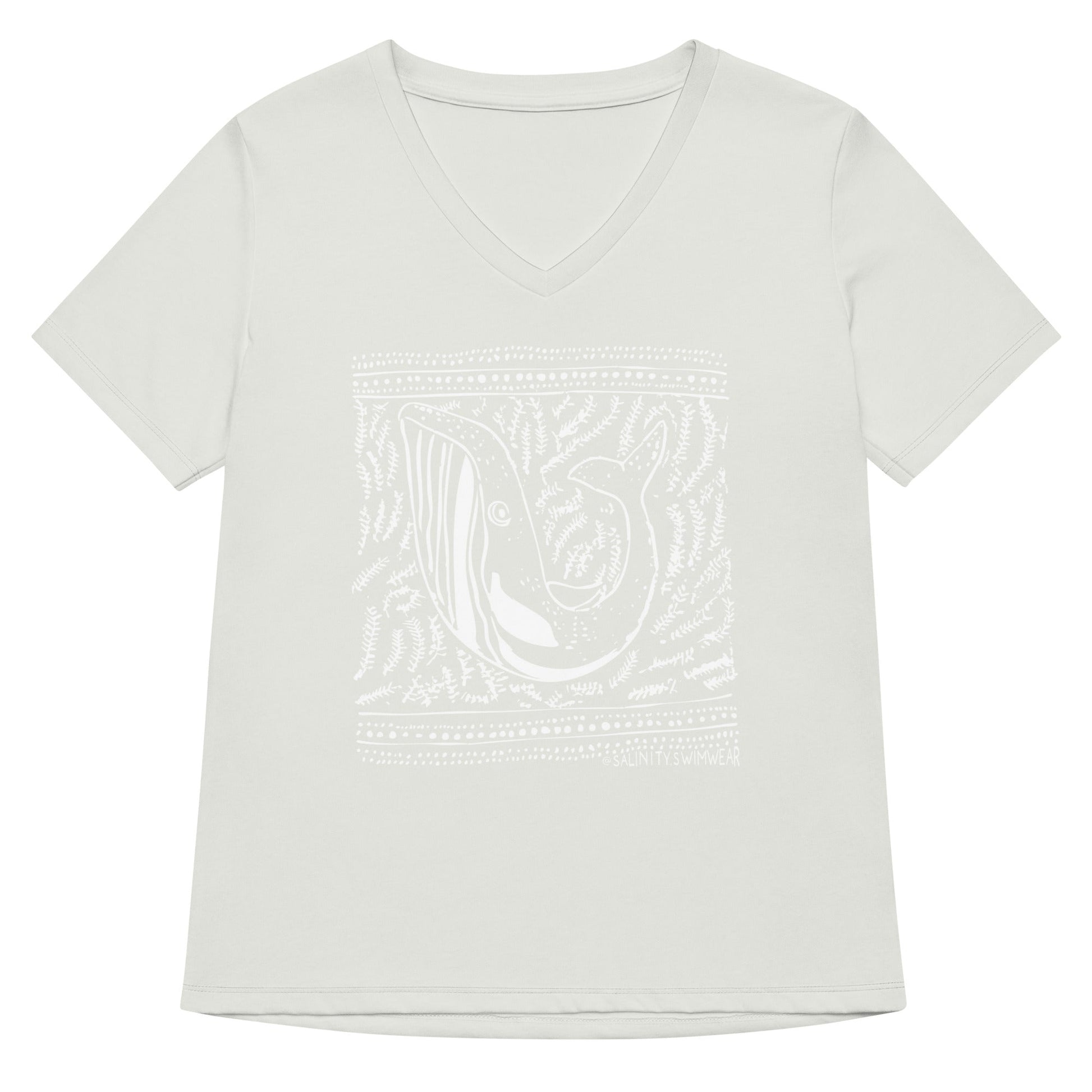 Block Print Whale Women’s V-neck T-Shirt - Salinity Swimwear