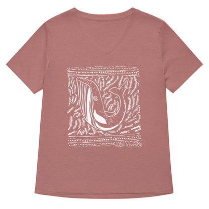 Salinity Swimwear Block Print Whale Women’s V - neck T-Shirt T-Shirt