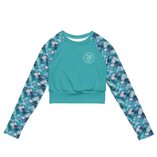 Salinity Swimwear Blue Lagoon Mermaid Long Sleeve Eco Cropped Rash Guard Solid Cropped Rash Guard