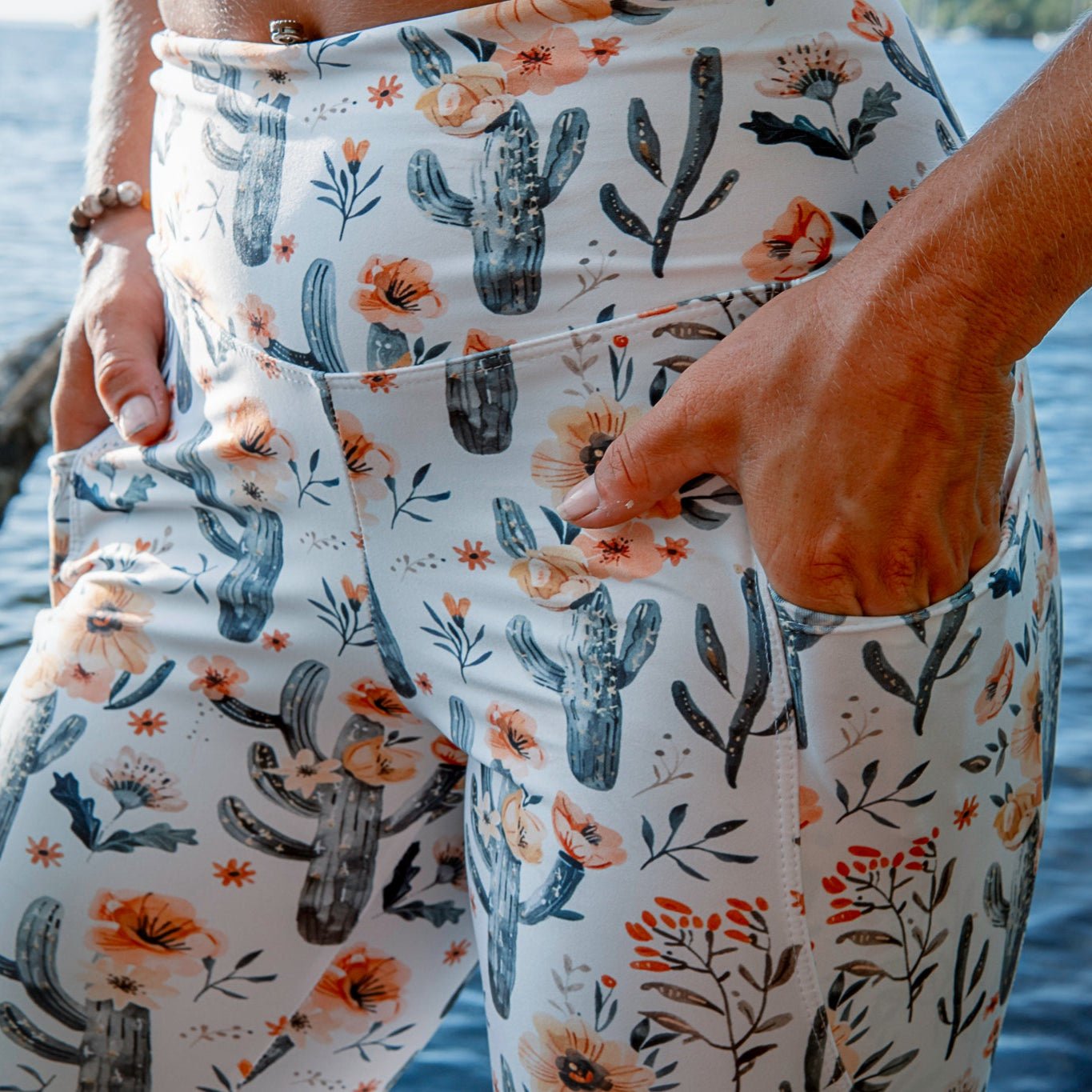 Cactus Sunflower Eco Swim Leggings With Pockets - Salinity Swimwear
