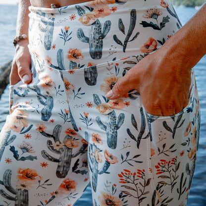 Cactus Sunflower Eco Swim Leggings With Pockets - Salinity Swimwear